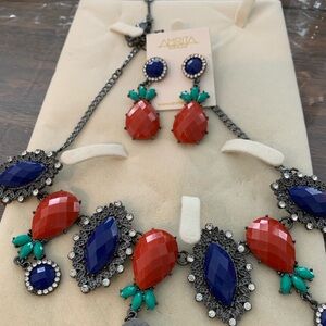 Amrita Singh Coral and Navy Gemstone Jewelry Set